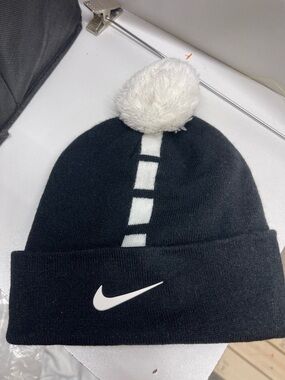 Nike Kids Black and White Pom Beanie